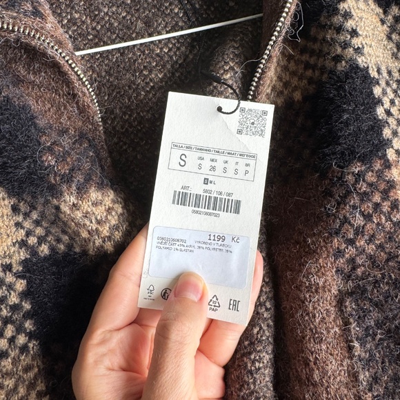 Zara Checked Zip-Up Jacket – Brown/Beige – Size S – NWT 5802/106/087 - Picture 3 of 6